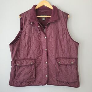 Eddie Bauer Burgundy Quilted Fleece Lined Sleeveless Vest Womens XXL